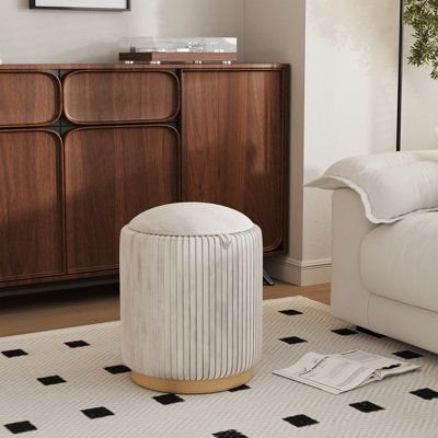 Repose-pieds rond avec repose-pieds en velours plissé avec rangement caché pour le salon et la chambre à coucher
