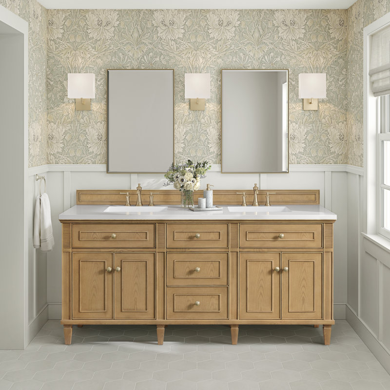 Lorelai 72'' W Double Vanity, Light Natural Oak, White Zeus, 8" Widespread