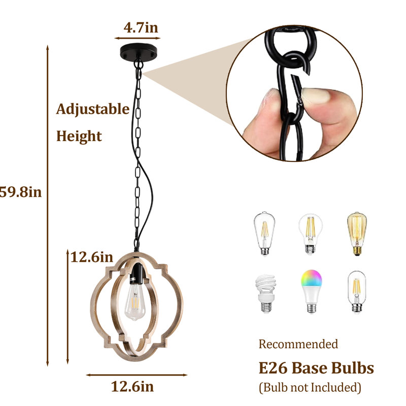 Lampe de salle à manger Retro Country, fer en bois massif, suspension réglable de 0 po à 47,24 po, à intensité variable avec gradateurs compatibles, convient aux îlots de cuisine, aux tables et aux comptoirs, à fixation