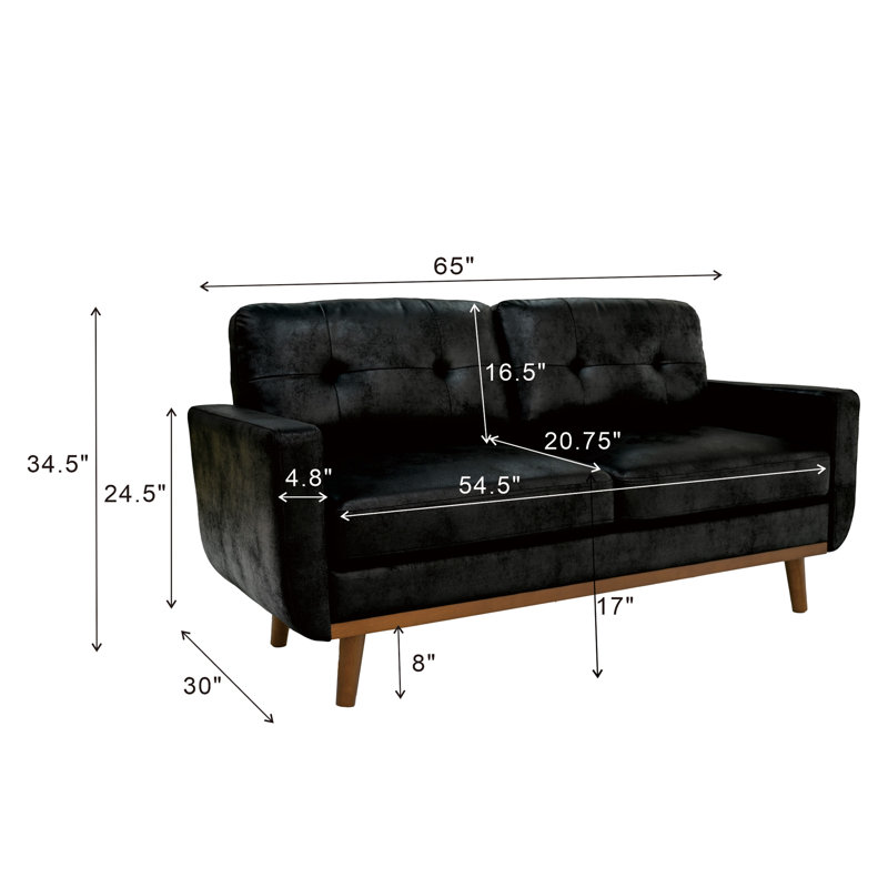 Causeuse 65 po Mid-Century, Black/Brown