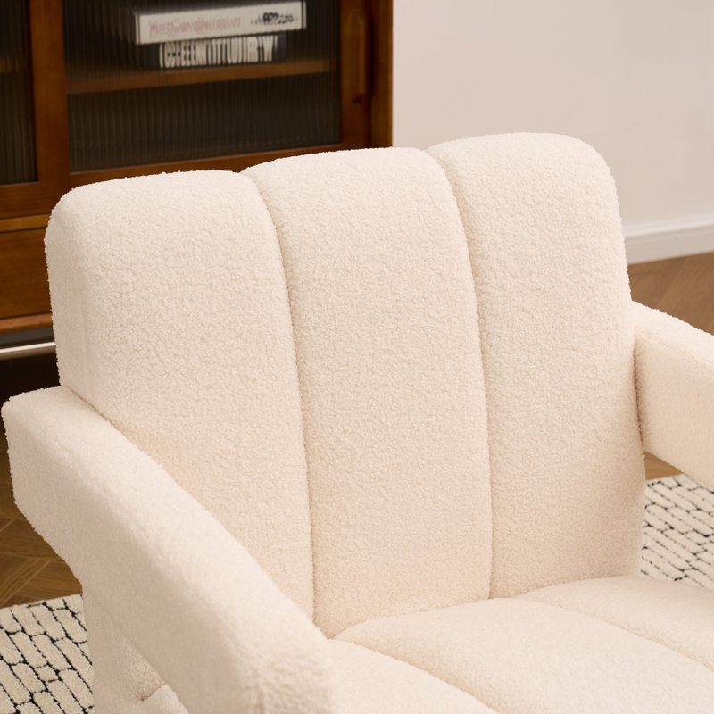 Upholstered Teddy Tufted Armchair, Ivory Boucle