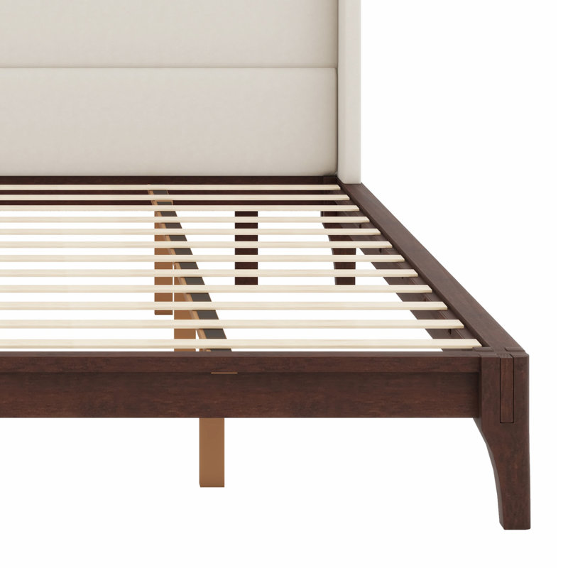 Lit plateforme moderne en bois avec tête de lit tapissier haute, Chocolat