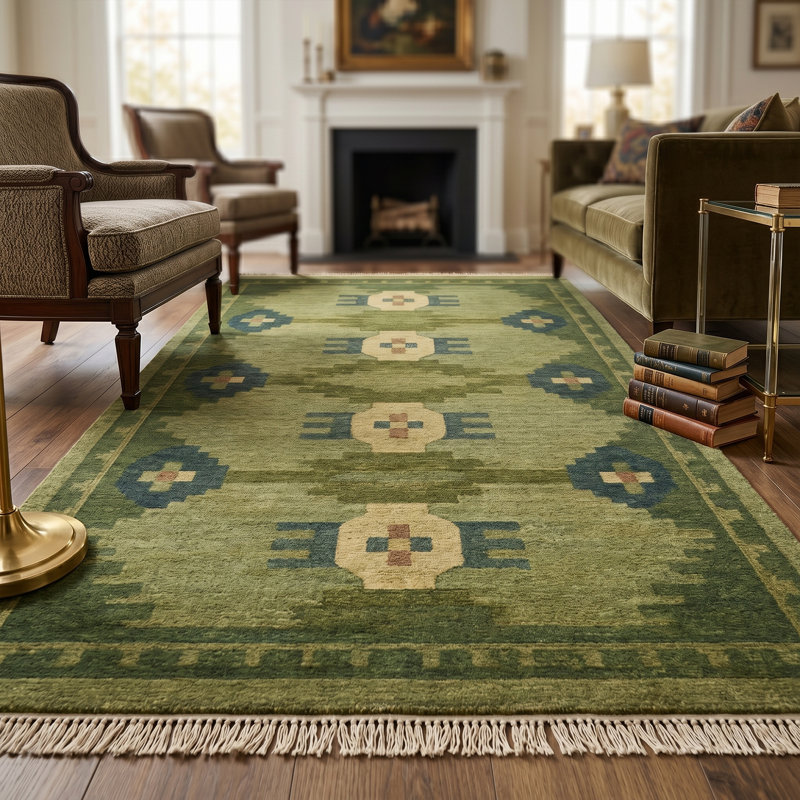 Olive Green Global Diamond Area Rug