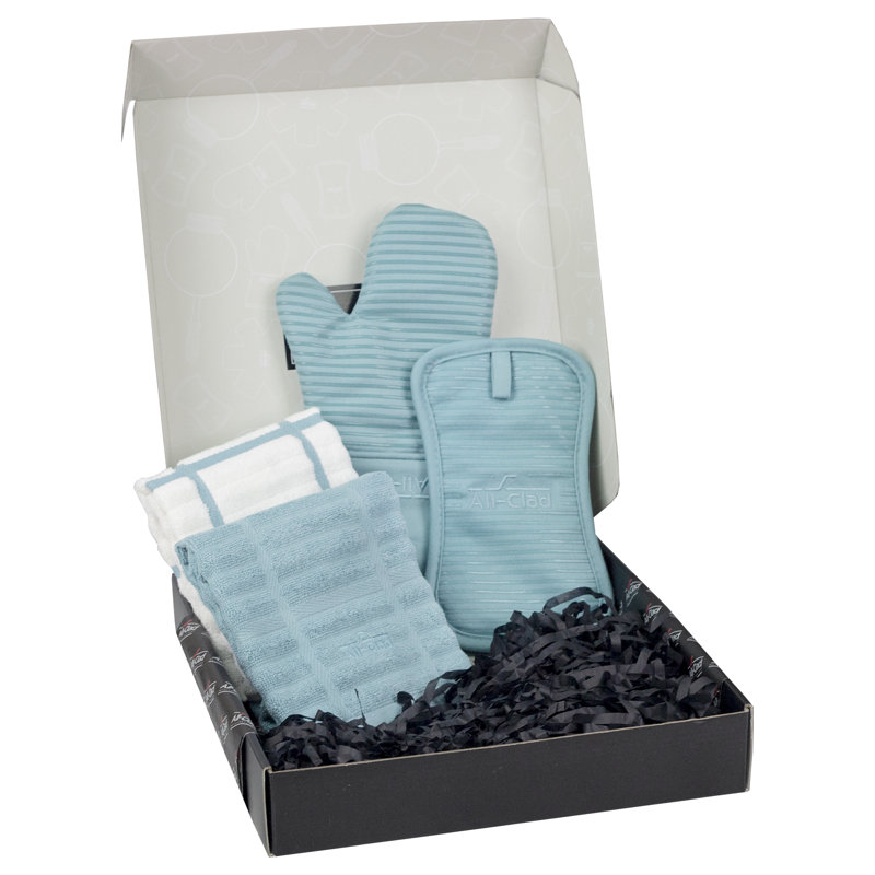 Rainfall Blue and White Kitchen Towel and Mitt Set
