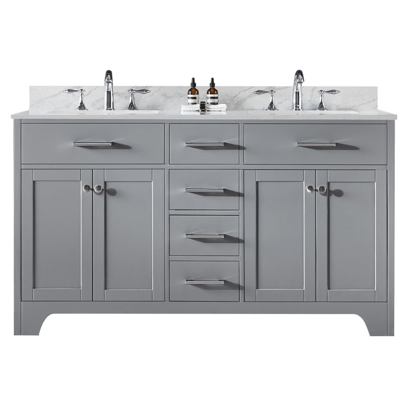 Meuble-lavabo 60 po Claristine, Blanc / veine grise, Gris