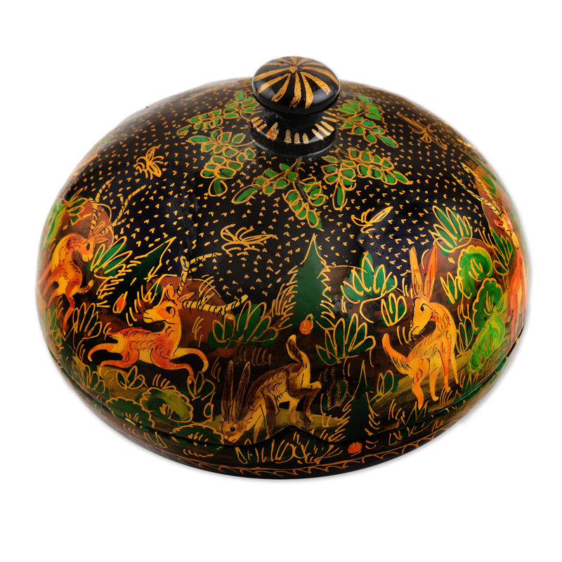 Scène de jungle faite à la main Millwood Pines dans une boîte décorative en papier mâché noir