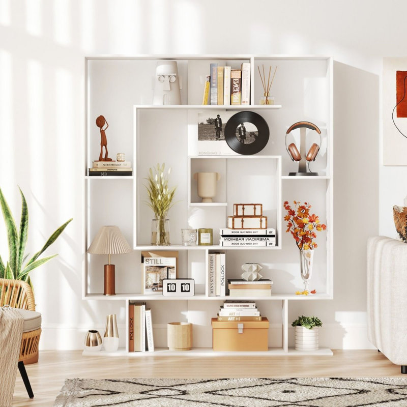 150cm H x 125cm W Geometric Bookcase, White