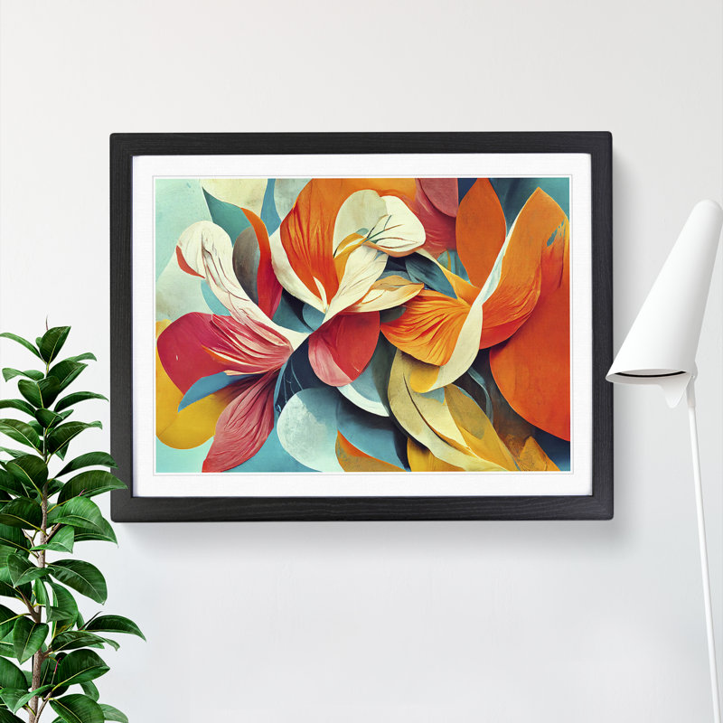 Floral - Single Picture Frame Print, 46cm H x 64cm W x 2cm D, Black