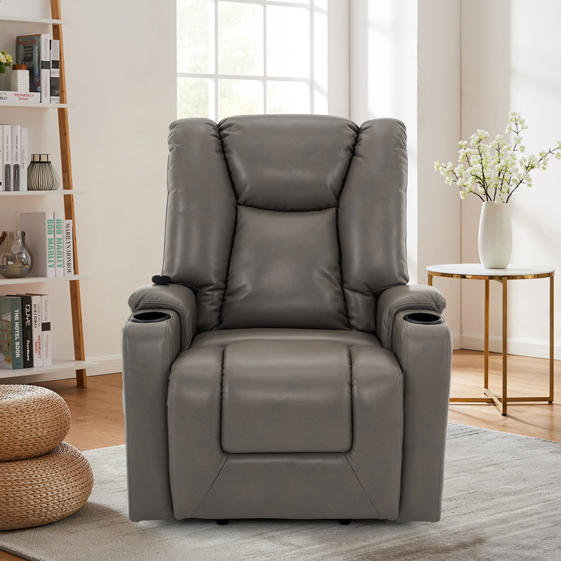 Meleri 35'' Oversized Recliner Chair, PU Leather Electric Power Lift Reclining Chair with Heat and Massage for Adults and Elderly, Recliner with Remote Control and Cup Holder