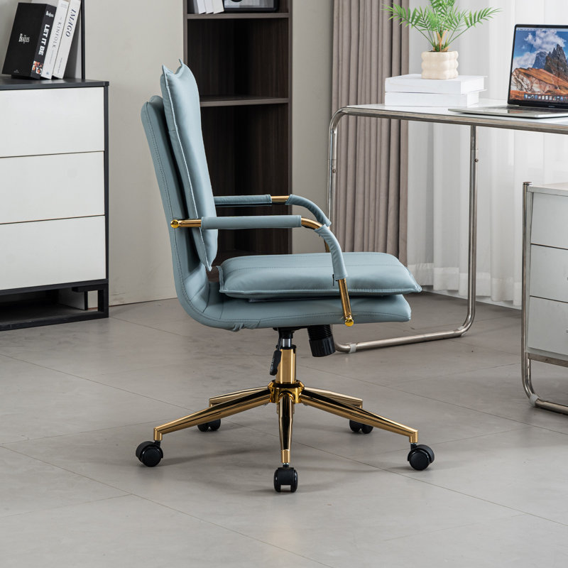 Chaise de bureau pivotante rembourrée en cuir, Bleu