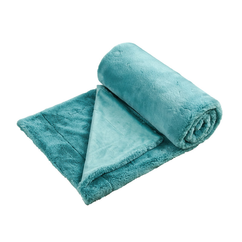 Jeté en fausse fourrure de renard, L 50 po x L 60 po, Turquoise