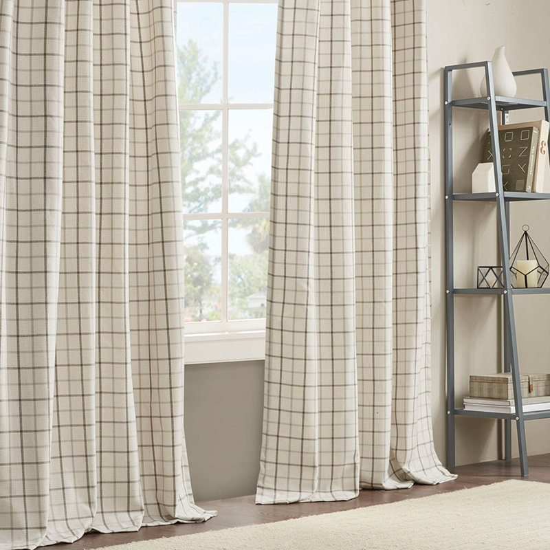 Panneau de rideau à passants avec passe-tringle à motif écossais et doublure en molleton pour l'isolation thermique et l'intimité, 50 po x 95 po