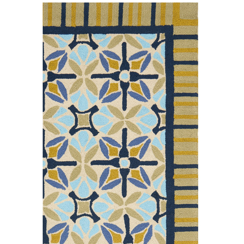 Childers Hand Hooked Performance Floral Rug, Square 6'