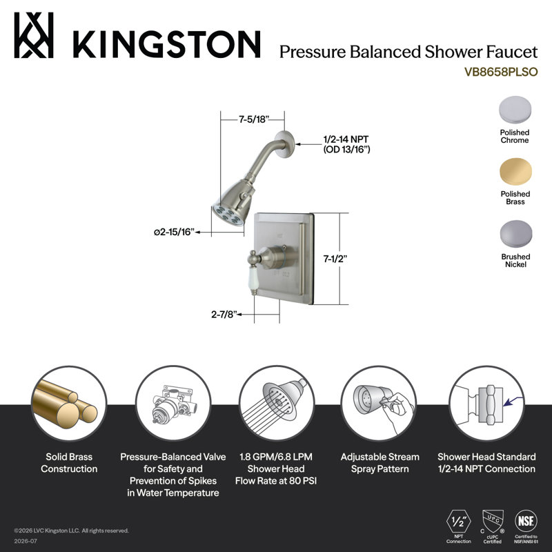 Robinet de douche Kingston, Chrome poli