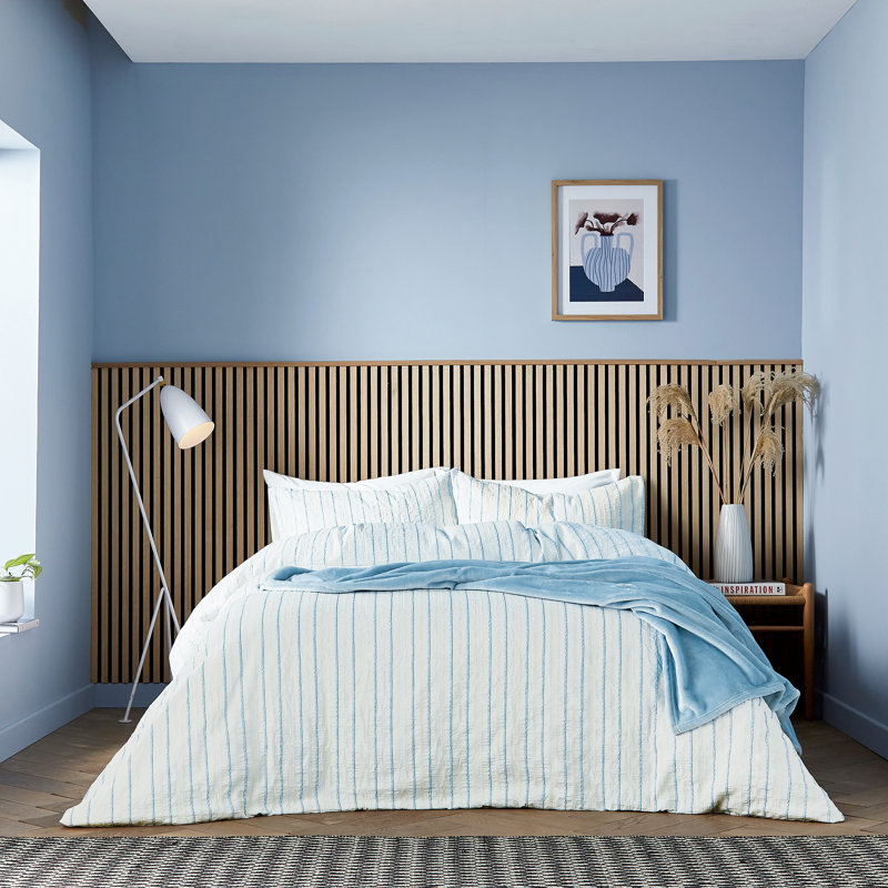 Waffle Stripe Duvet Cover Set, Navy Striped, Super King Duvet Cover + 2 Pillowcases