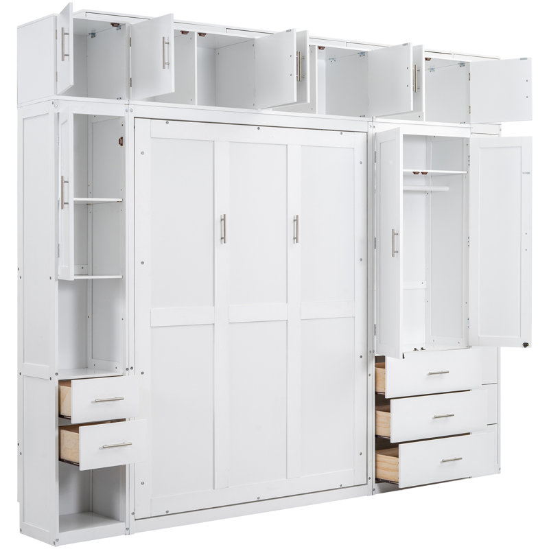 Lit double avec installation vidéo - Espace blanc avec cadre solide avec casiers et tiroirs