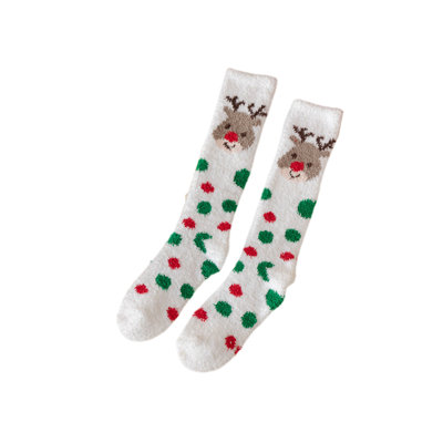 Coral Fleece Knee-High Christmas Stockings Women, Thickened Mid-Calf Socks For Winter, 16.5x3.2in Color E