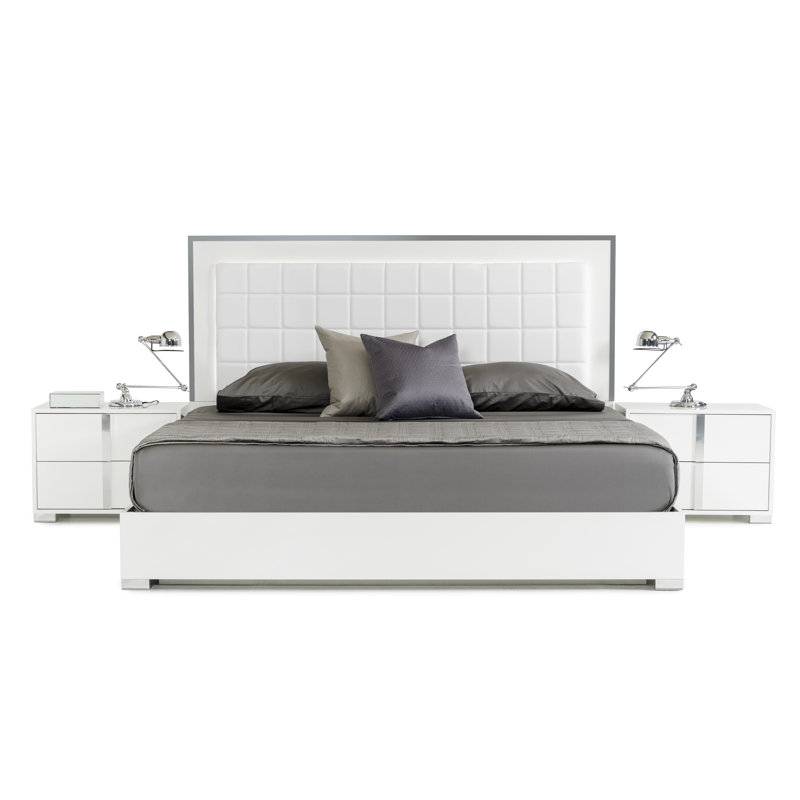 Lit plateforme tapissier , Grand, Blanc