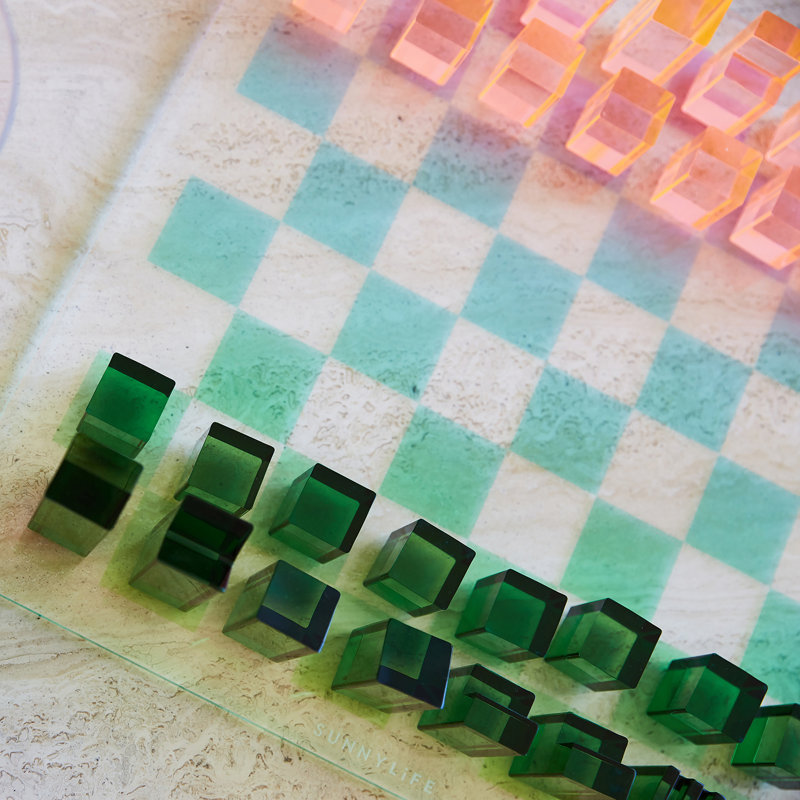 Sunnylife: Lucite Chess & Checkers - Ombre Sherbert - 2 Classic Games In 1, Collectible Display Set, Stylish Translucent Pieces, Pastel Base, 2 Player