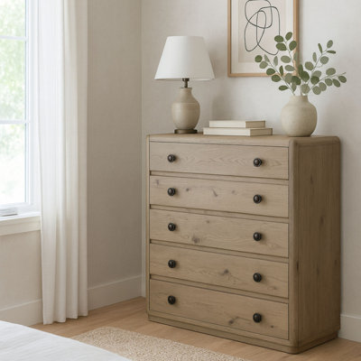 Zina 5-Drawer Chest with Soft-Close Drawers in English Knotty Oak Veneer