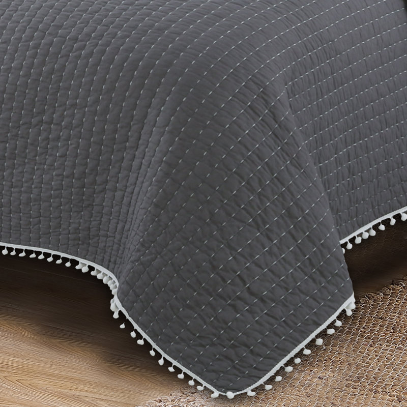 Estate Costa Brava Cotton Quilt, Twin Quilt + 1 Standard Sham, Charcoal