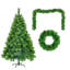 Arbre de Noël herbe 6 pi, grandes branches de pin, ensemble pré-éclairé avec arbre et guirlande et couronne, arbre de Noël artificiel avec pommes de pin, arbre de Noël à charnières, pour la fête des Fêtes
