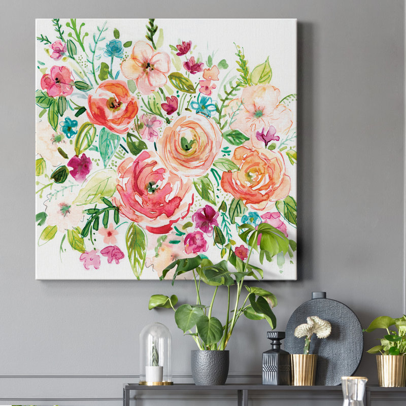 Jardin illustré - reproduction d'art sur toile tendue, H 24 po x l 24 po x P 1 po
