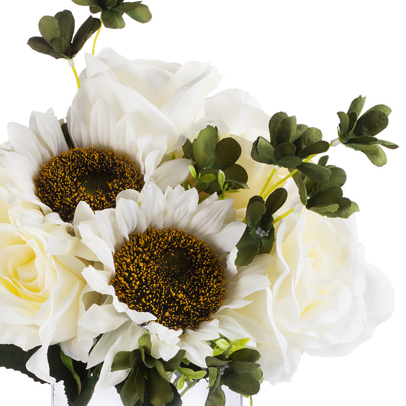 Silk Mixed Arrangement in Vase, Cream