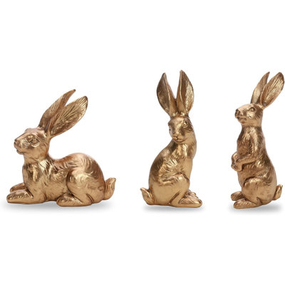 Resin Gold Bunny Decor Rabbit Figurines, Small Easter Bunny Figurine Set Of 3, Vintage Easter Rabbit Statue Table Home Decoration