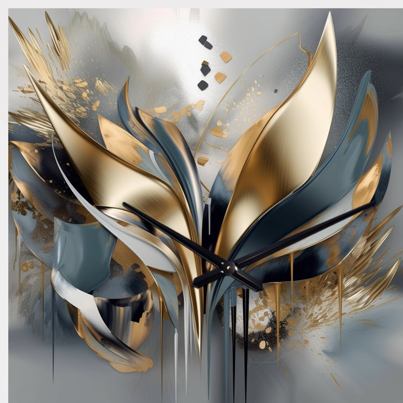 Abstract Shapes And Lines IV - Drop Shape Large Gold Wall Clock - Unique Shape, Small