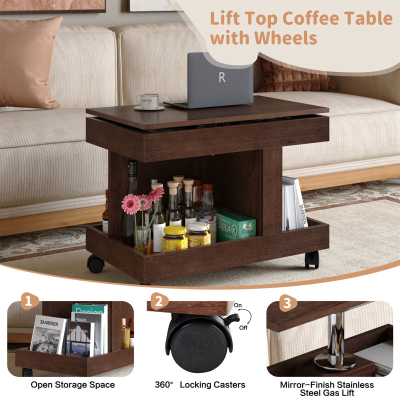 Petite table basse à roulettes, Walnut Brown