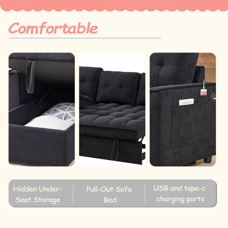 Canapé inclinable de 71,3 po, canapé-lit escamotable avec ports de chargement USB et tape-c, canapé modulaire en L avec rangement inclinable et rangement avec accoudoirs latéraux, canapé confortable pour le salon