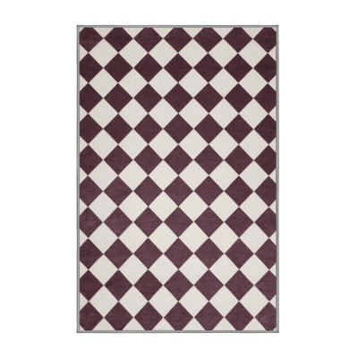 Machine Washable Checkered Brown Area Rug