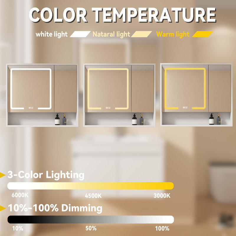 32 Inch Modern Floating Bathroom Vanity with LED Mirror Cabinet &Ceramic Sink Set,Wall Mounted Vanities with LED Medicine Cabinet&Lights&Mirror,Defog,Dimmer,(No Faucet)
