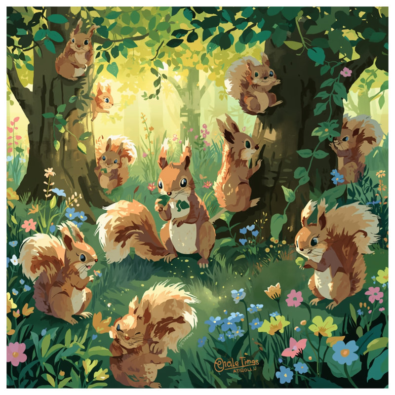 Squirrels In Forest Comforter, Queen