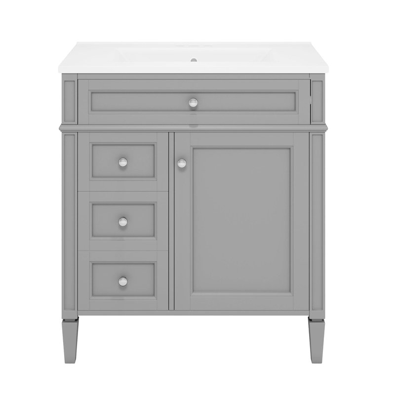 Meuble-lavabo simple 30 po avec lavabo supérieur, Gris, Argent argent