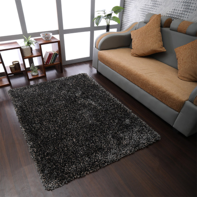 Sanford Hand Tufted Shag Polyester Eco-Friendly Area Rugs -  Rectangle, Black Silver Color, Plain Solid Design, High Pile Thick Handmade Anti Skid Area Rugs for Living Room, Bed Room