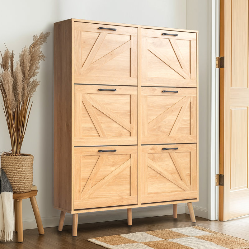 Wooden 6 Flip Drawers Shoe Cabinet, Natural