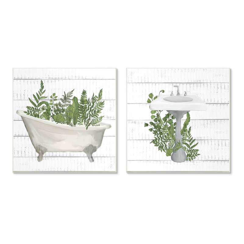 Fougères de baignoire de salle de bain Rustic Botanical Herbs par Kim Allen, Toile tendue, L 12 po x H 12 po
