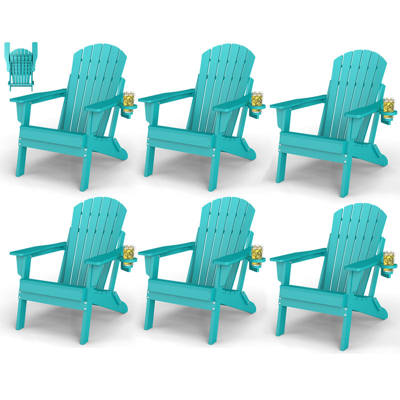 Set Of 6 Hdpe Folding Adirondack Chair, Teal