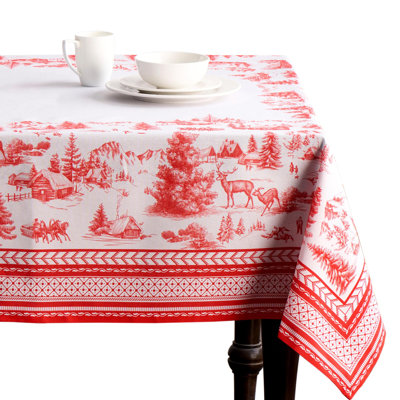 Maison d' Hermine Table Cloth Rectangle Table 100% Cotton 70 x 90 Inches Fall Tablecloth Reusable Everyday Use for Thanksgiving Christmas Decorations Dining Farmhouse Party (Winter Jouy)