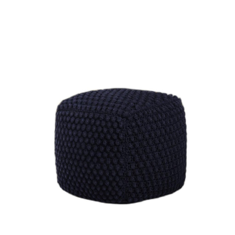 Aitana 18" Cotton Blend Pouf Ottoman, Navy Cotton Blend