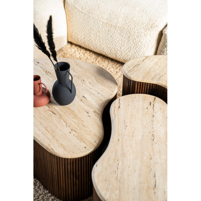 Mari Stone Coffee Table, 15" H x 28" L x 19" W