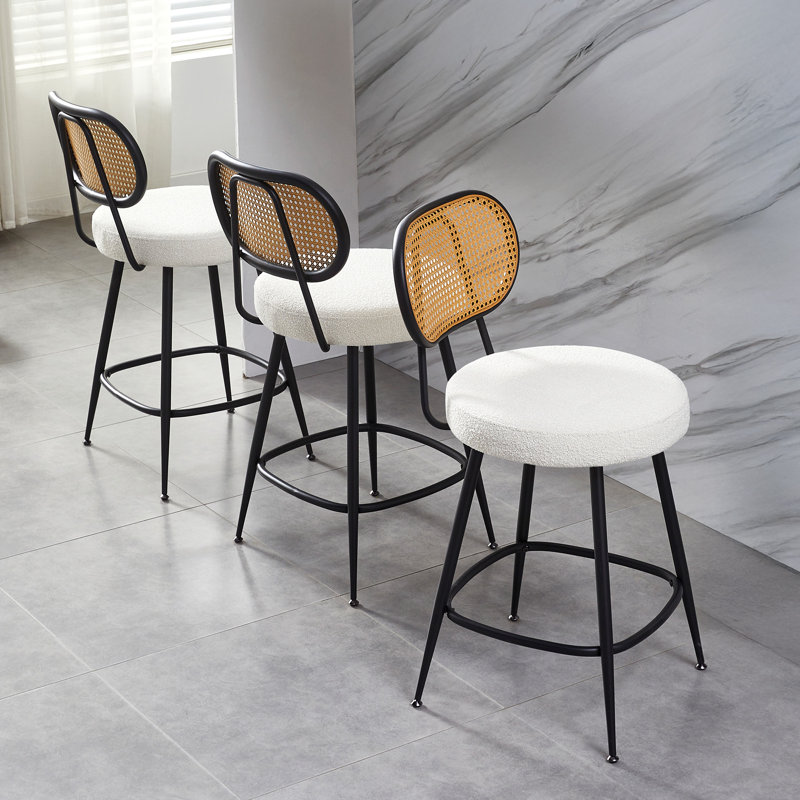 Counter Stool With Rattan Back, Beige, 3