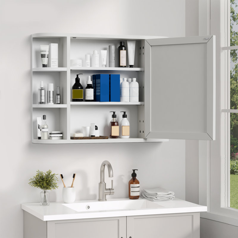 23.6 in. W x 31.5 in. H White Rectangular Wooden Wall Mount Bathroom Storage with Mirror, White