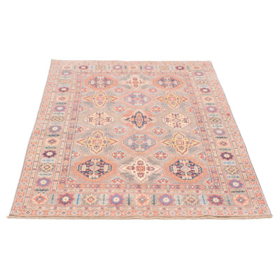 Tapis taupe unique en laine noué à la main 4 pi 11 po x 6 pi 9 po New Age