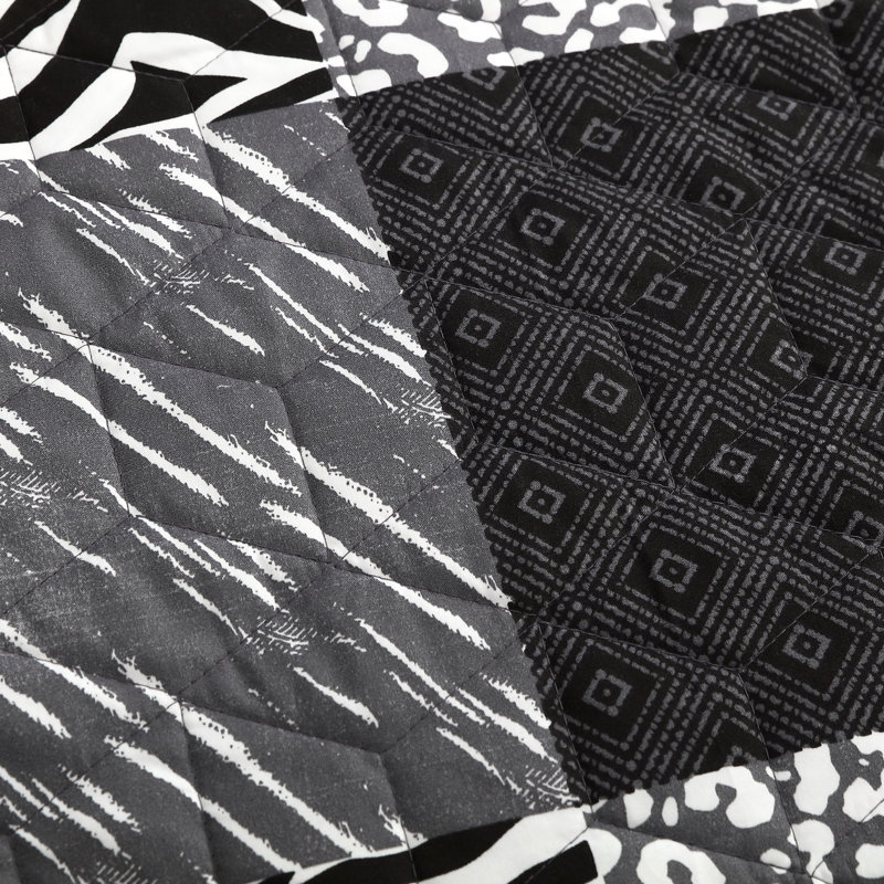 Ziva Polyester Quilt, King Quilt + 2 Sham + 2 Decorative Pillow, Black/Gray