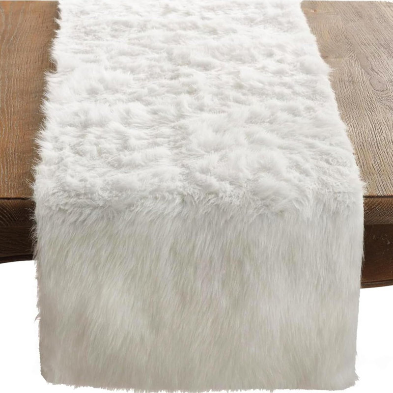 Chemin de table en fausse fourrure - Blanc - Conception douce et moelleuse pour la maison, la salle à manger et le décor de table basse