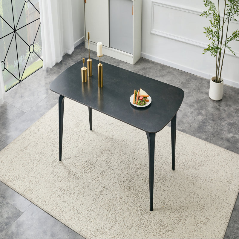 Table de salle à manger rectangulaire moderne, plateau en pierre frittée de qualité supérieure avec base en métal robuste, table de cuisine et de salle à manger résistante à la chaleur et aux rayures