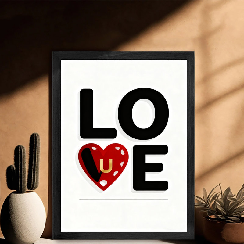 Reproduction d'art encadrée noire rétro pleine d'amour, H 17 po x l 13 po